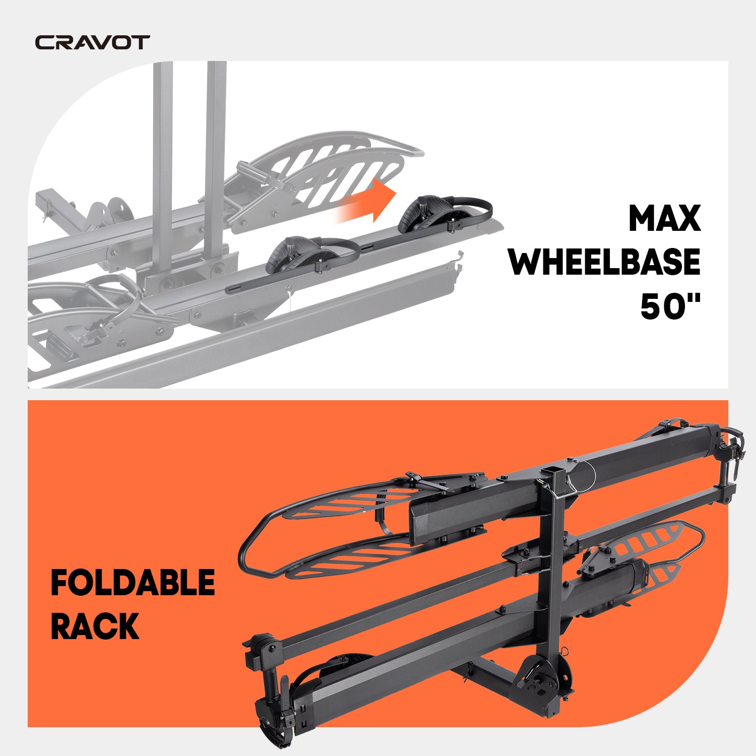 CRAVOT CyberRack E2 Foldable Hitch Bike Rack | 2’’ Receiver, 200 LBS Capacity