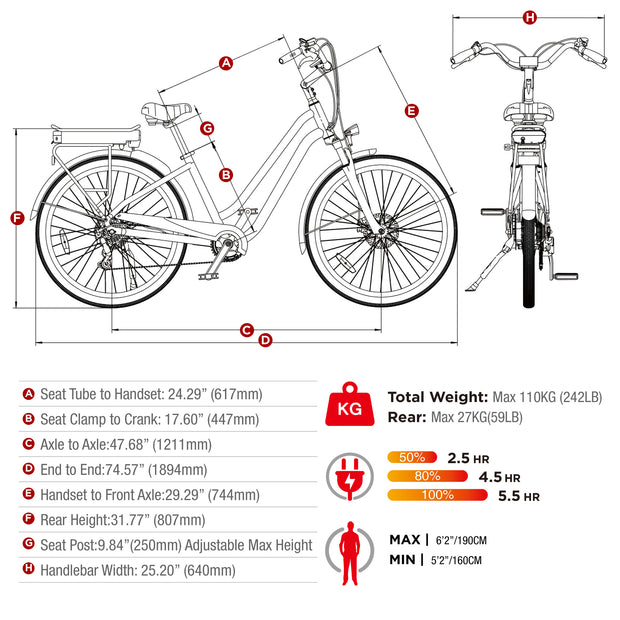 Young 350W Hybrid eBike SIZE